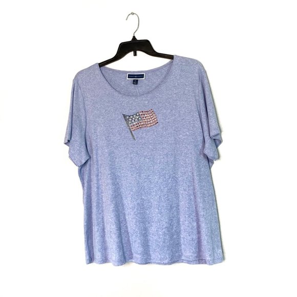 NWT Karen Scott Plus USA Flag Studded Sparkle Top - Picture 1 of 4